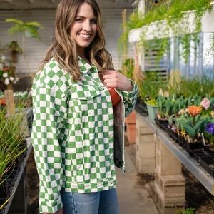 Carlys Green & White Checkered Jean Jacket